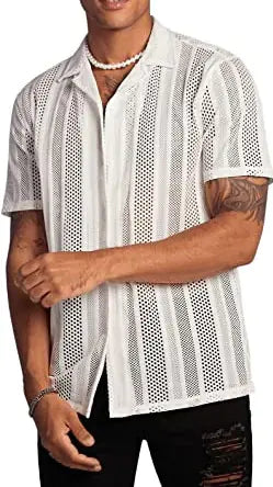 Men's Casual Short Sleeve Knit Button-Up Shirt