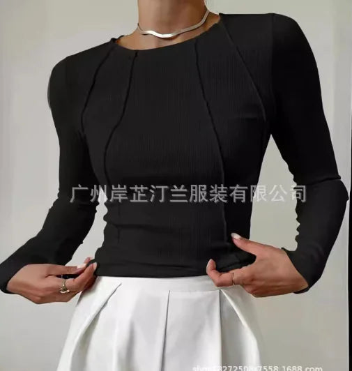 HEIDI Long Sleeve Solid Color T-Shirt (One Piece)