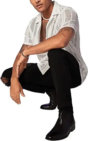 Men's Casual Short Sleeve Knit Button-Up Shirt