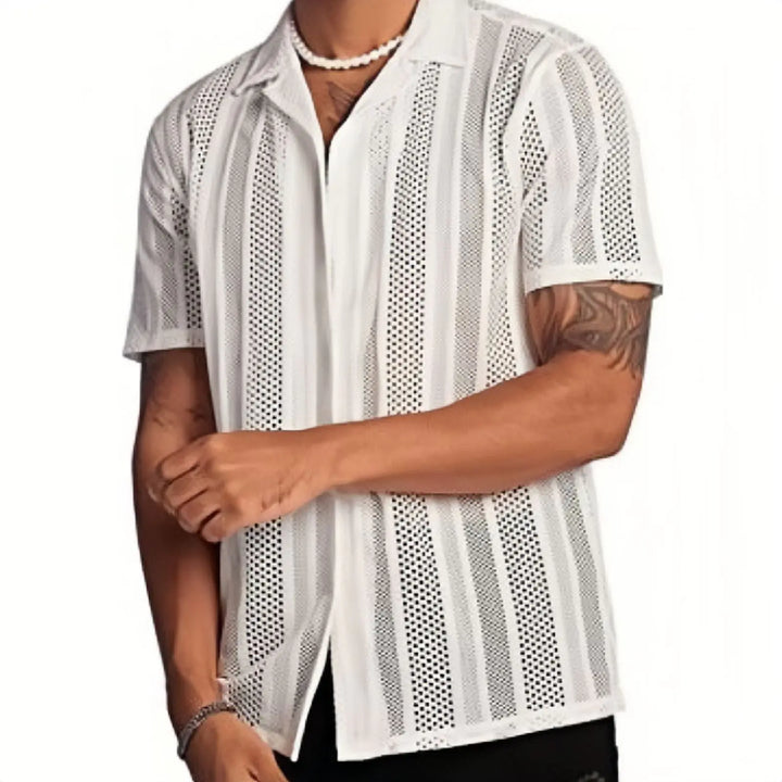 Men's Casual Short Sleeve Knit Button-Up Shirt