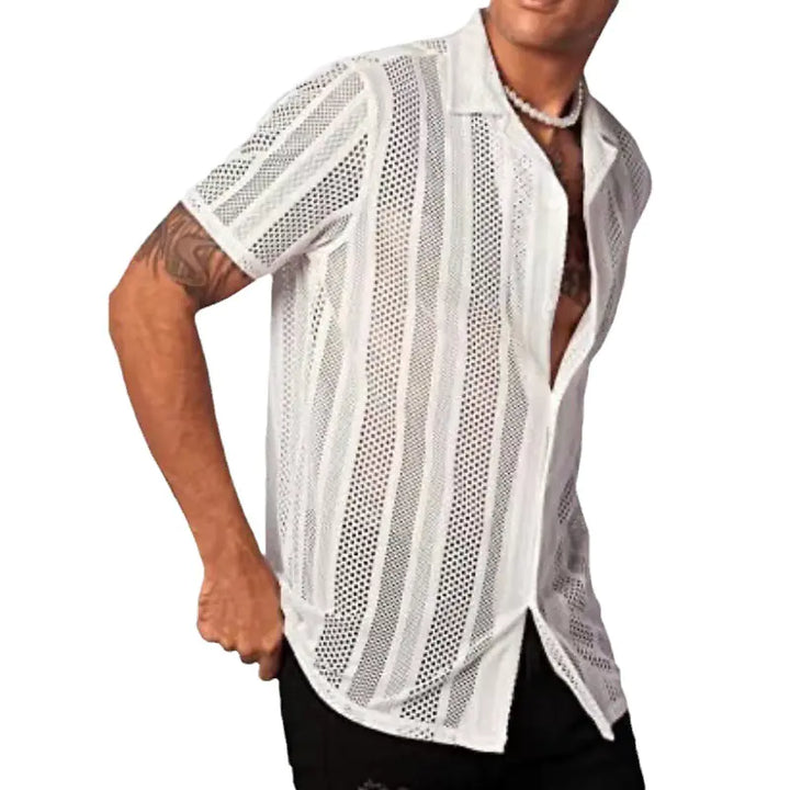 Men's Casual Short Sleeve Knit Button-Up Shirt