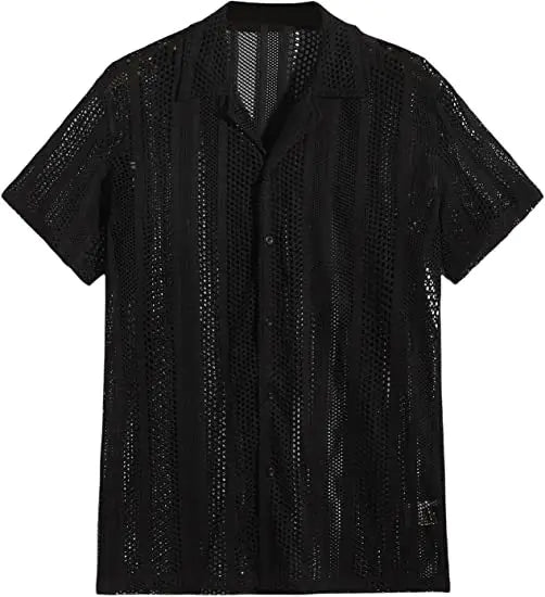 Men's Casual Short Sleeve Knit Button-Up Shirt