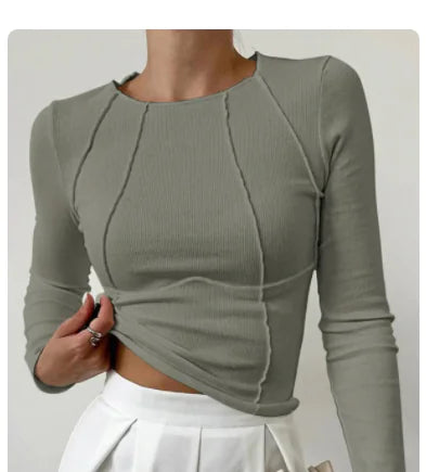 HEIDI Long Sleeve Solid Color T-Shirt (One Piece)